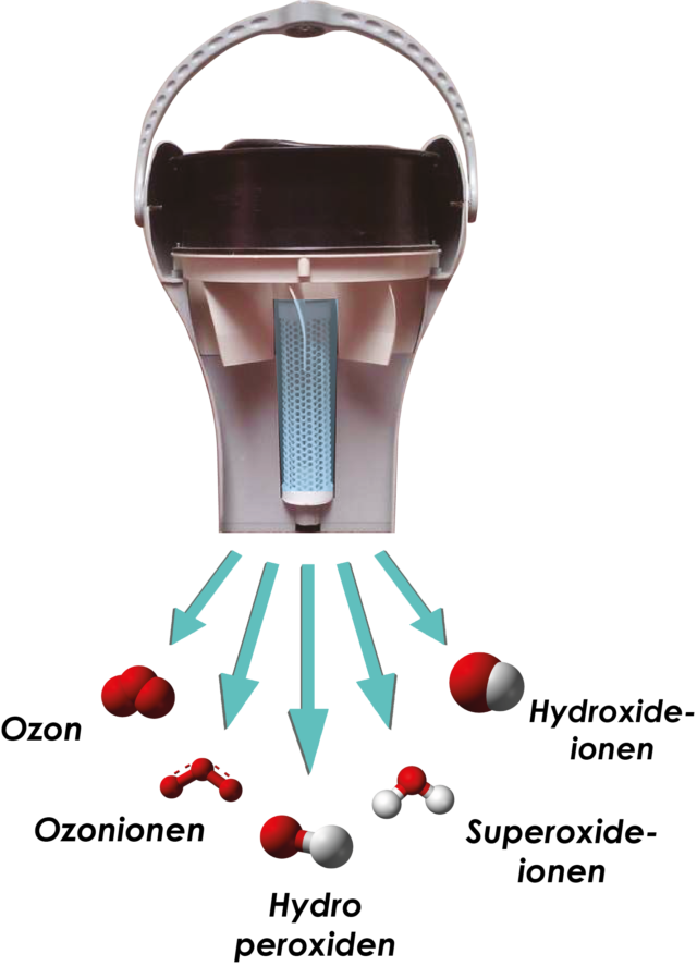 Ozon - Ozonionen - Hydroperoxiden - Superoxideionen - Hydroxideionen