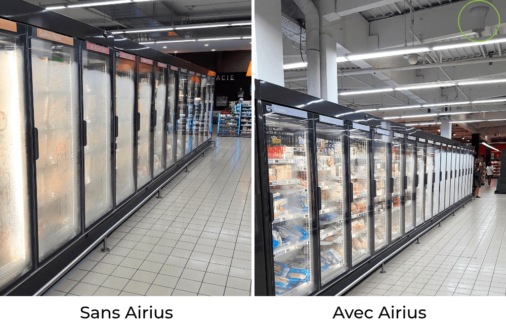 Comparaison de la buée sur les vitres dans les supermarchés
