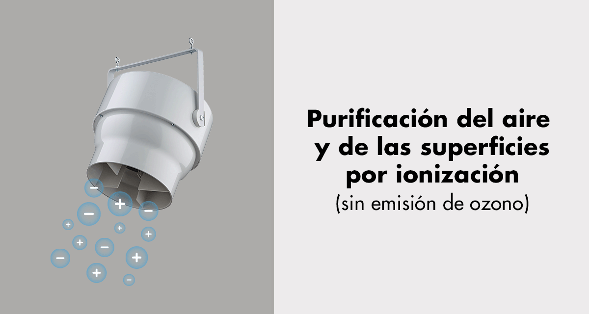 Purificación del aire y las superficies por ionización