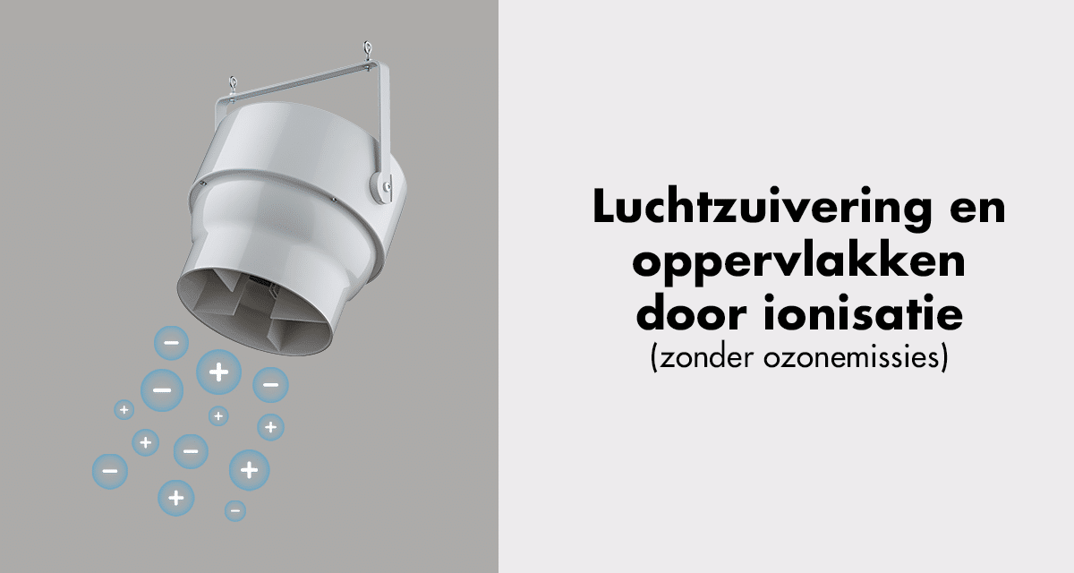 Luchtzuivering en oppervlakken
door ionisatie